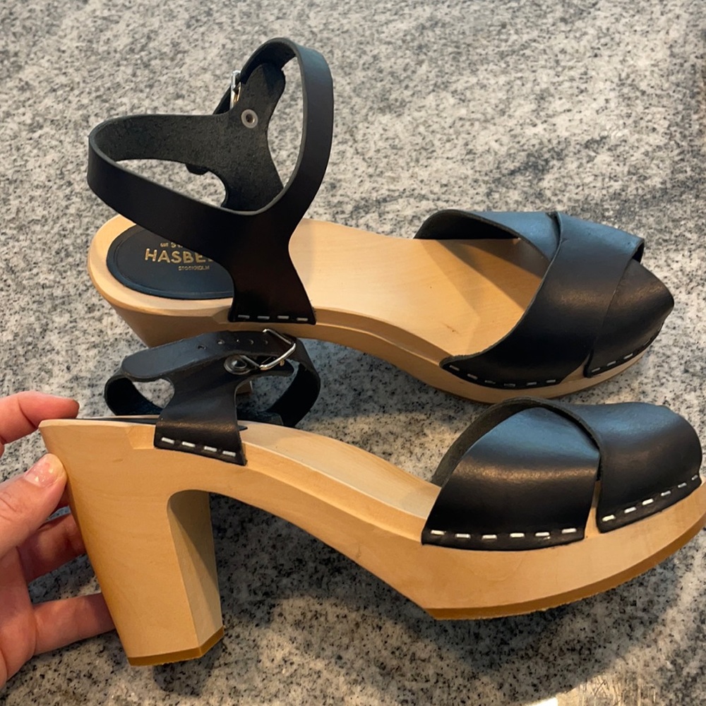 Black Swedish Hasbeen Merci Sandal size 40 NWT